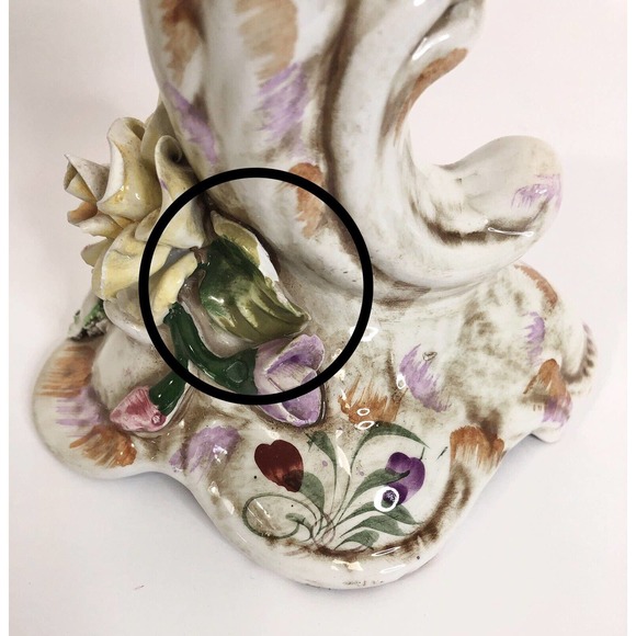 Capodimonte Style Porcelain Candlestick Portugal Angel Roses - Picture 12 of 12